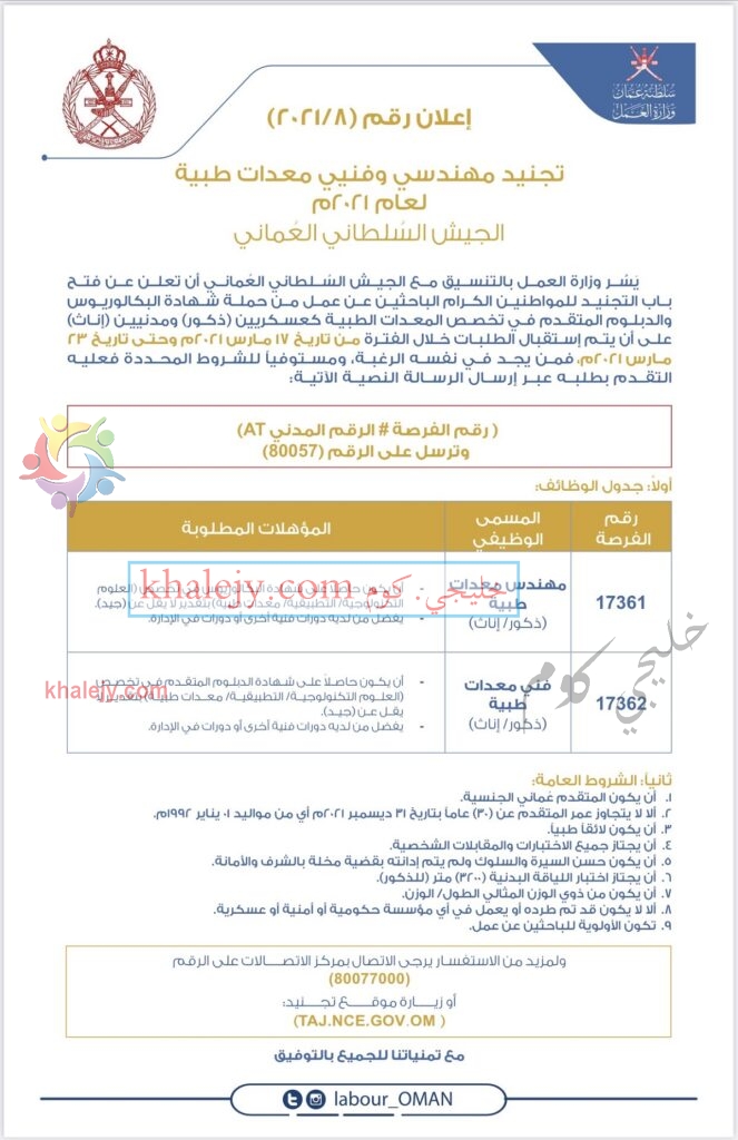 وظائف عسكرية في سلطنة عمان 2021 إعلان تجنيد الجيش السلطاني العماني