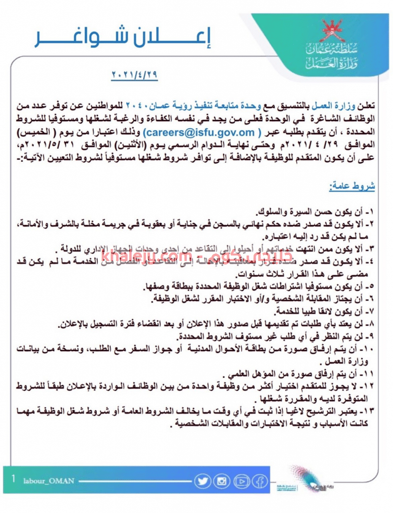 وظائف رؤية عمان 2040 بالتعاون مع وزارة العمل