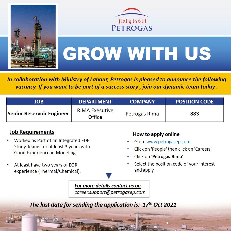 النفط والغاز Petrogas تعلن عن شاغر وظيفي