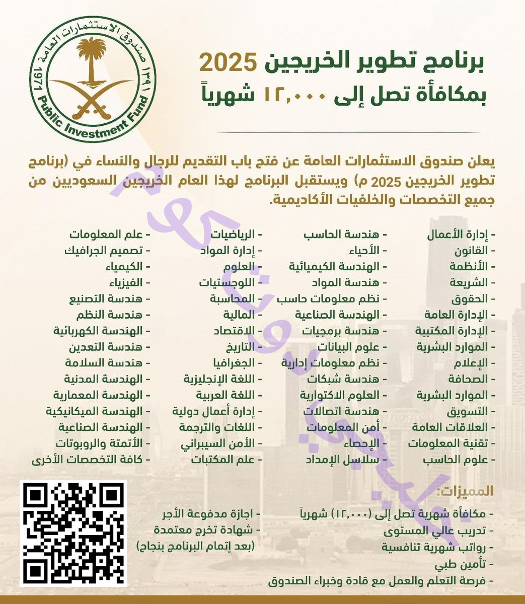 برنامج تطوير الخريجين 2025 (راتب 12000 ريال) للرجال والنساء - صندوق الاستثمارات العامة 1 برنامج تدريب الخريجين صندوق الاستثمارات العامة