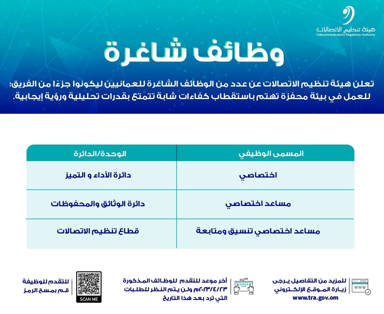 هيئة تنظيم الإتصالات في سلطنة عمان توفر وظائف شاغرة برواتب ومزايا عالية لجميع الجنسيات