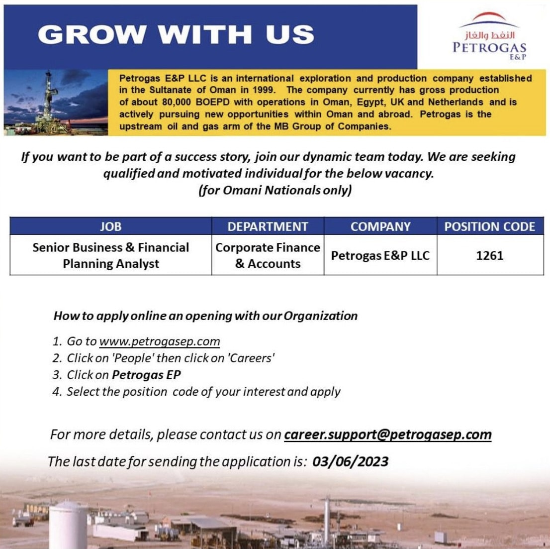 وظائف في شركات النفط والغاز في عمان لدي Petrogas Oman برواتب ومزايا عالية لجميع الجنسيات