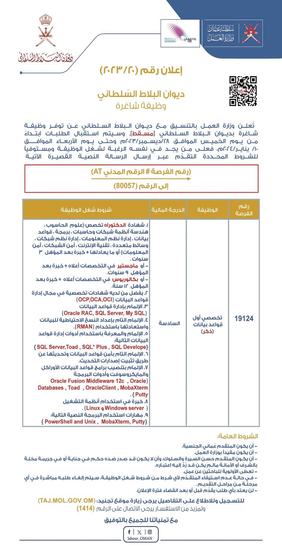 وظائف ديوان البلاط السلطاني 2024 في سلطنة عمان برواتب ومزايا عالية .. انقر هنا للتقديم