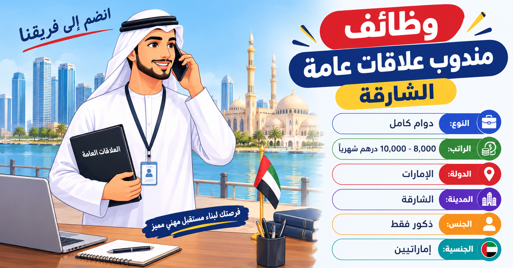 وظائف مندوب علاقات عامة الشارقة